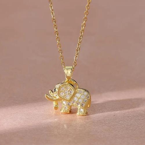 Cubic Zircon Micro Pave Brass Necklace with 5cm extender chain Elephant gold color plated fashion jewelry & micro pave cubic zirconia golden nickel lead & cadmium free Length 45 cm Sold By PC