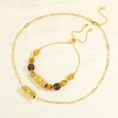 Brass Ensemble de bijoux, laiton, avec pierre gemme, Plaqué or 18K, styles différents pour le choix & pour femme & émail, Necklace:40cm-5cm;Bracelet:16-22cm., Vendu par PC