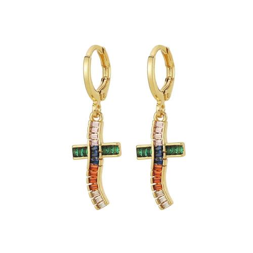 Cubic Zirconia Micro Pave Brass Earring plated micro pave cubic zirconia & for woman Sold By Pair