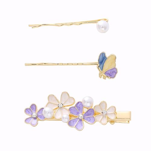 alliage de zinc Ensemble de bijoux de cheveux, avec perle de plastique, Placage, trois pièces & styles différents pour le choix & pavé de micro zircon & pour femme & émail, plus de couleurs à choisir, Vendu par fixé