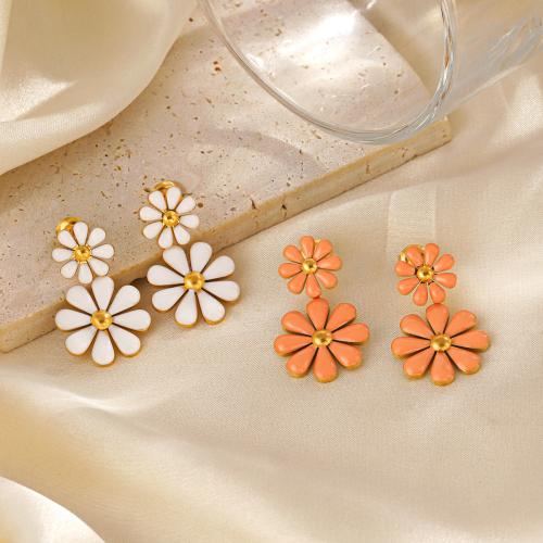 Stainless Steel Drop Earring 304 Stainless Steel Flower fashion jewelry & for woman & enamel Sold By Pair