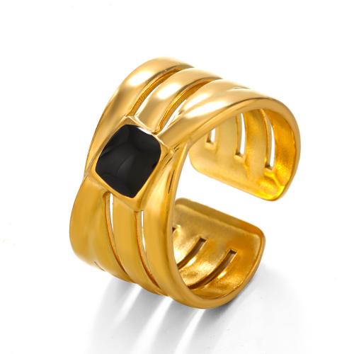 Enamel Stainless Steel Finger Ring 304 Stainless Steel 18K gold plated fashion jewelry & for woman golden Sold By PC