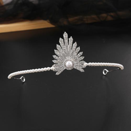 Tiaras, Sinc Alloy, le Pearl Plaisteacha, jewelry faisin & do bhean & le rhinestone, airgid, 160x50mm, Díolta De réir PC