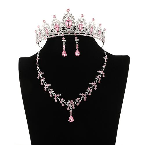 Zinc Alloy Jewelry Sets crown & earring & necklace three pieces & for woman & with rhinestone Length Approx 63 cm Sold By Set