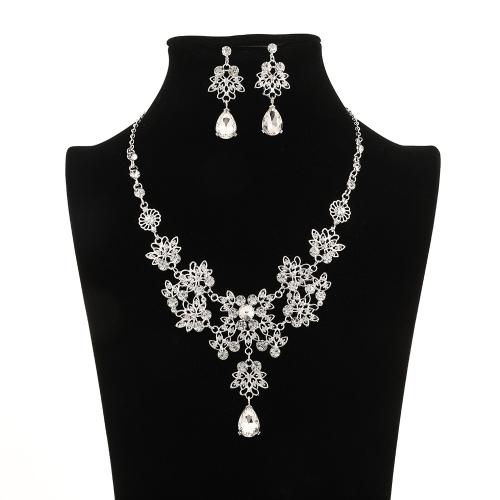 Zinc Alloy Jewelry Sets earring & necklace 2 pieces & for woman & with rhinestone Length Approx 62.4 cm Sold By Set