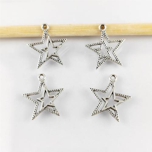 Cink Alloy Star Privjesak, Zvijezda, starinski srebrne boje pozlaćen, možete DIY, nikal, olovo i kadmij besplatno, 20x22mm, Rupa:Približno 2mm, Približno 100računala/Torba, Prodano By Torba