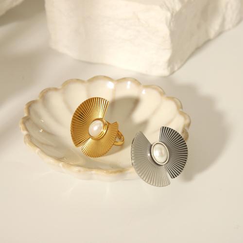 Vinger Ring in edelstaal, 304 roestvrij staal, met Plastic Pearl, plated, mode sieraden, meer kleuren voor de keuze, Verkocht door PC