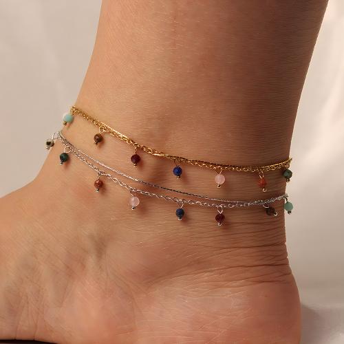 Fashion Jewelry Anklet, Acier titane, avec Pierre naturelle, avec 5cm chaînes de rallonge, Placage, bijoux de mode, plus de couleurs à choisir, Longueur 20 cm, Vendu par PC