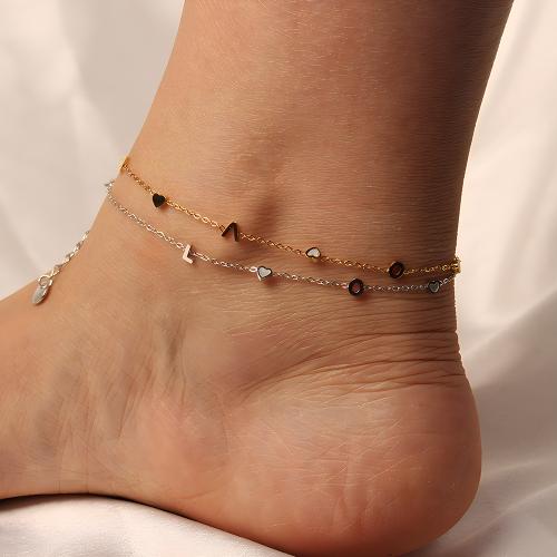 Mode Smycken Anklet, Titan Stål, med 5cm extender kedja, plated, micro bana cubic zirconia, fler färger för val, Längd 20 cm, Säljs av PC