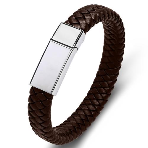 Bracelets cordon PU, Acier inoxydable 304, avec cuir PU, fait à la main, unisexe & normes différentes pour le choix, plus de couleurs à choisir, Vendu par PC