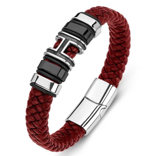 Bracelets cordon PU, Acier inoxydable 304, avec cuir PU, fait à la main, unisexe & normes différentes pour le choix, plus de couleurs à choisir, Vendu par PC