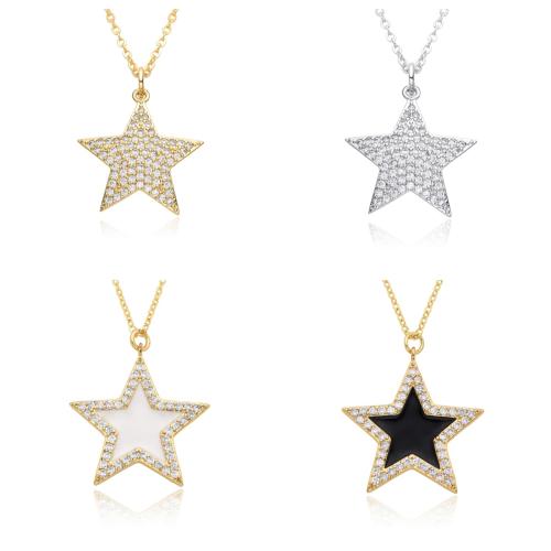 Cubic Zircon Micro Pave Brass Necklace Star plated & micro pave cubic zirconia & for woman & enamel Length Approx 41-50 cm Sold By PC