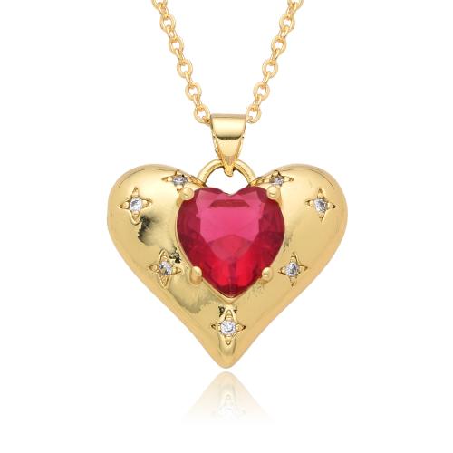 Cubic Zircon Micro Pave Brass Necklace Heart plated micro pave cubic zirconia & for woman Length Approx 41-50 cm Sold By PC