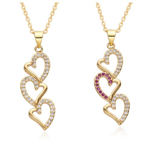 Cubic Zircon Micro Pave Brass Necklace Heart plated micro pave cubic zirconia & for woman Length Approx 41-50 cm Sold By PC