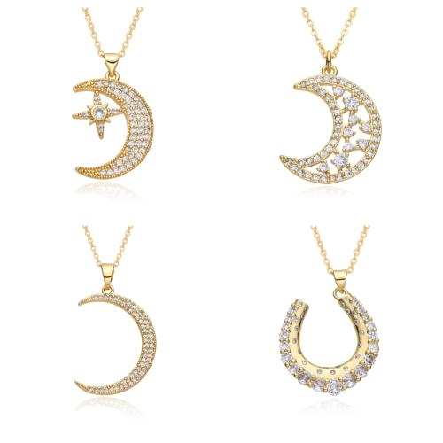 Collier en laiton cubique Zircon Micro Pave, Placage, styles différents pour le choix & pavé de micro zircon & pour femme, doré, Longueur Environ 41-50 cm, Vendu par PC