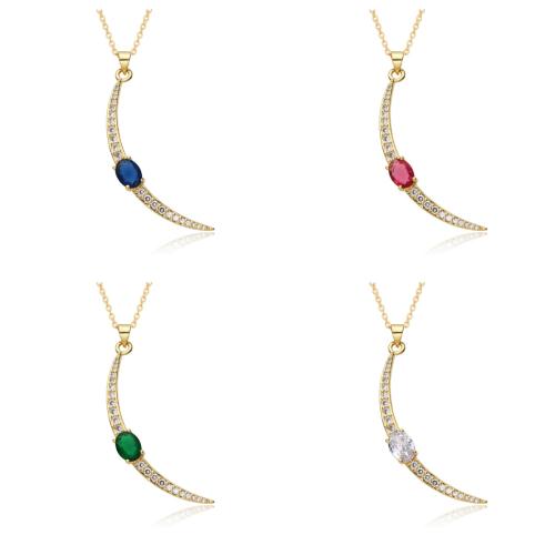 Collier en laiton cubique Zircon Micro Pave, lune, Placage, pavé de micro zircon & pour femme, plus de couleurs à choisir, Longueur Environ 41-50 cm, Vendu par PC