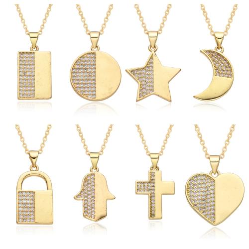 Collier en laiton cubique Zircon Micro Pave, Placage, styles différents pour le choix & pavé de micro zircon & pour femme, Or, Longueur Environ 41-50 cm, Vendu par PC