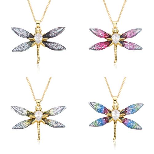 Kubieke Zirkoon Micro Pave Brass Ketting, Messing, met Hars, Dragonfly, plated, micro pave zirconia & voor vrouw, meer kleuren voor de keuze, Lengte Ca 41-50 cm, Verkocht door PC