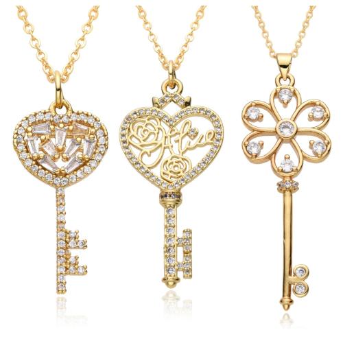 Collier en laiton cubique Zircon Micro Pave, Placage, styles différents pour le choix & pavé de micro zircon & pour femme, doré, Longueur Environ 41-50 cm, Vendu par PC