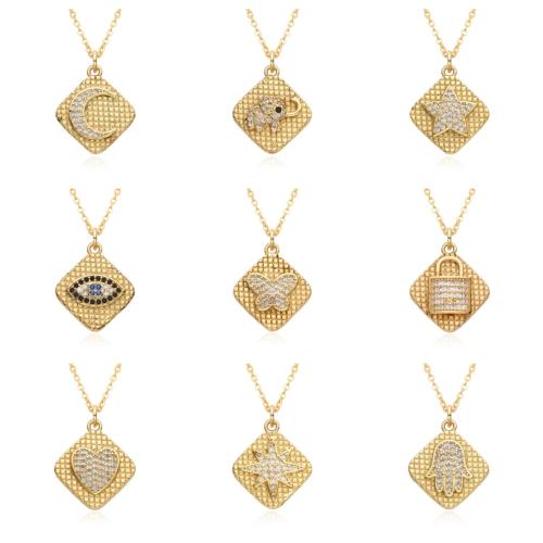 Collier en laiton cubique Zircon Micro Pave, Placage, styles différents pour le choix & pavé de micro zircon & pour femme, doré, Longueur Environ 41-50 cm, Vendu par PC