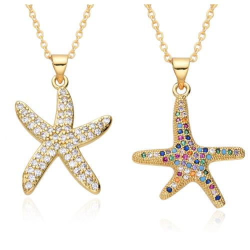 Cubic Zircon Micro Pave Brass Necklace Starfish plated & micro pave cubic zirconia & for woman golden Length Approx 41-50 cm Sold By PC