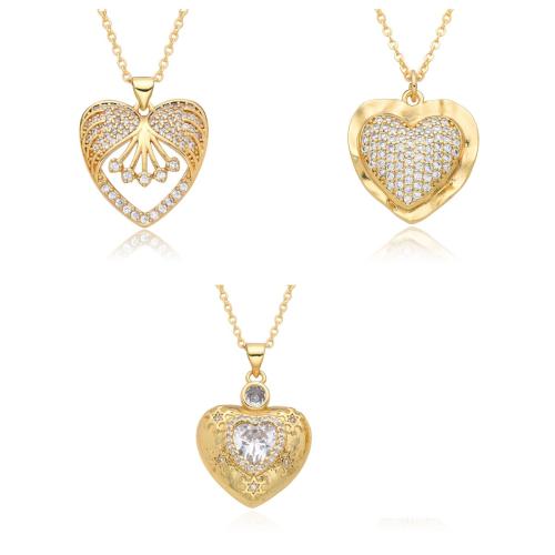 Cubic Zircon Micro Pave Brass Necklace Heart plated & micro pave cubic zirconia & for woman golden Length Approx 41-50 cm Sold By PC