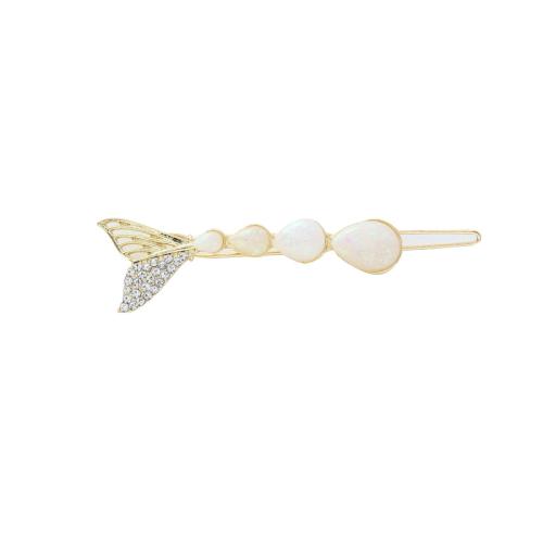 Hair Clip Zinc Alloy with Opal for woman & with rhinestone golden Sold By PC