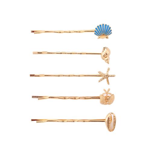 Hair Slide Zinc Alloy plated 2 pieces & for woman & enamel golden Sold By Set