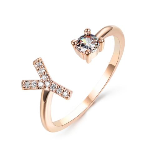 Zinc Alloy Finger Ring plated letters are from A to Z & Unisex & with rhinestone rose gold color Sold By PC