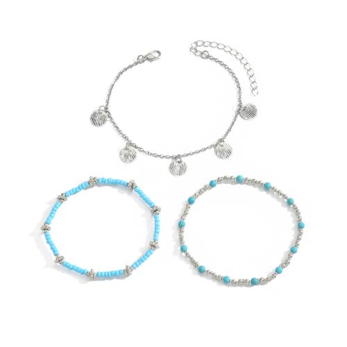 ottone Cavigliera, with Seedbead & turchese & plastica rivestito in rame & ferro, tre pezzi & per la donna, argento, Venduto da set