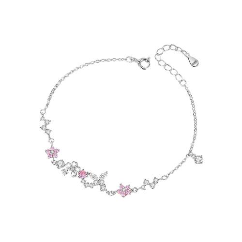 925 Sterling Silver Bracelet with 1.2inch extender chain Oriental Cherry platinum plated micro pave cubic zirconia & for woman Length Approx 6.5 Inch Sold By PC