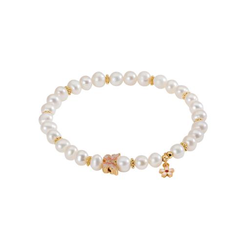 Zoetwater Parel Armband, met 925 sterling zilver, Vlinder, gold plated, mode sieraden & voor vrouw, Lengte Ca 6.5 inch, Verkocht door PC