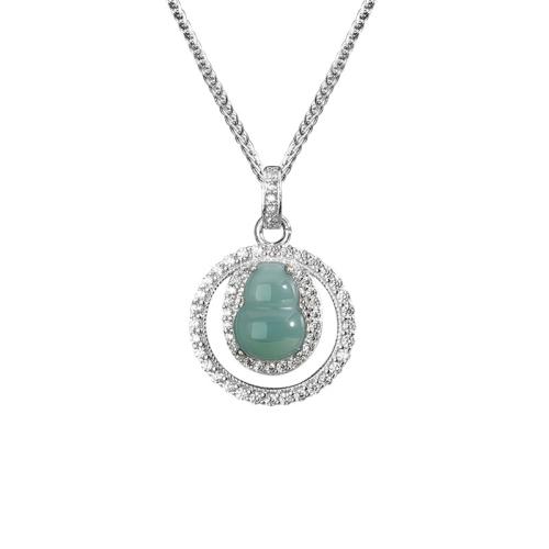 925 Sterling Silver Necklace with Jadeite with 2inch extender chain platinum plated chopin chain & micro pave cubic zirconia & for woman & hollow Length Approx 15.7 Inch Sold By PC