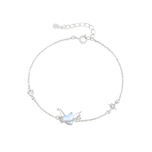 925 sterline d'argento braccialetto, with vetro, with 1.2inch extender chain, Mille gru di Origami, placcato platino, Micro spianare cubic zirconia & per la donna, Lunghezza Appross. 6.5 pollice, Venduto da PC