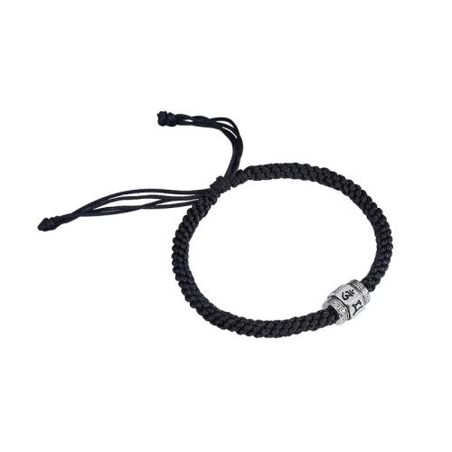 Argent sterling 925 bracelet, avec cordon de polyester, fait à la main, Vintage & pour homme, noire, Longueur Environ 6.9-10.6 pouce, Vendu par PC