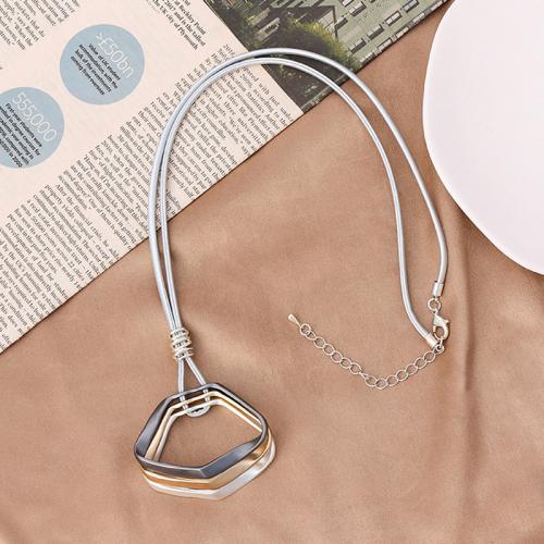 Zinc Alloy Sweater Chain Necklace with leather cord fashion jewelry & for woman Length Approx 80 cm Sold By Lot