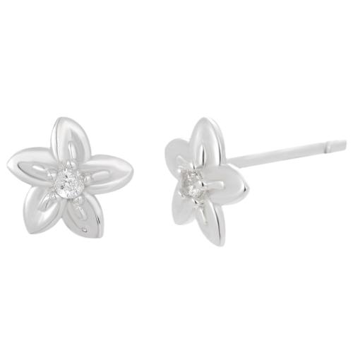 925 Sterling Silver Stud Earrings Flower fashion jewelry & for woman & with rhinestone 7.60mm Sold By Pair