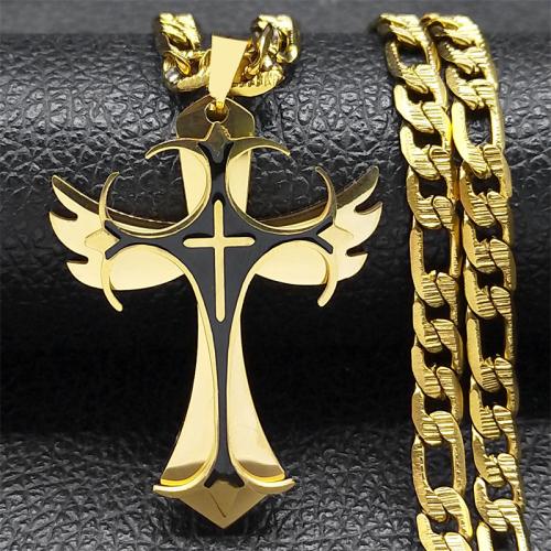 Stainless Steel Jewelry Necklace 304 Stainless Steel Cross fashion jewelry & Unisex & enamel Length Approx 55 cm Sold By PC