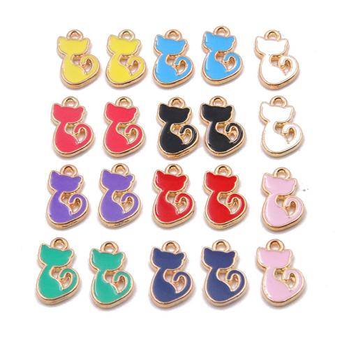 Zinc Alloy Enamel Pendants, Cat, KC gold color plated, DIY, more colors for choice, nickel, lead & cadmium free, 8x15mm, Hole:Approx 1mm, Approx 100PCs/Bag, Sold By Bag