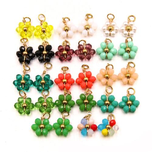 Resin Pendant with Plastic Pearl & 304 Stainless Steel Flower Vacuum Ion Plating DIY Approx Sold By Bag