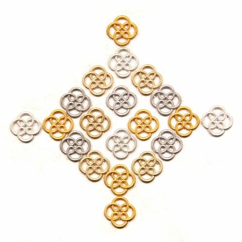 Zinco-Alloy-Connettore, lega in zinco, trifoglio quattro petali, placcato, DIY, nessuno, assenza di nichel,piombo&cadmio, 12x12mm, Appross. 1000PC/borsa, Venduto da borsa