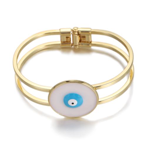 Bracelet Evil Eye bijoux, laiton, Rond, Placage de couleur d'or, motif de mauvais œil & pour femme & émail, plus de couleurs à choisir, protéger l'environnement, sans nickel, plomb et cadmium, Vendu par PC