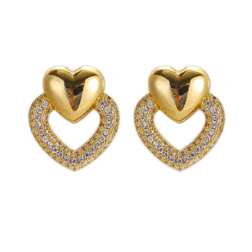 Cubic Zirconia Micro Pave Brass Earring Heart plated micro pave cubic zirconia & for woman nickel lead & cadmium free Sold By Pair