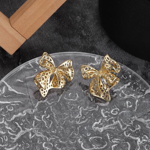 Brass Stud Earring Bowknot gold color plated for woman nickel lead & cadmium free Sold By Pair