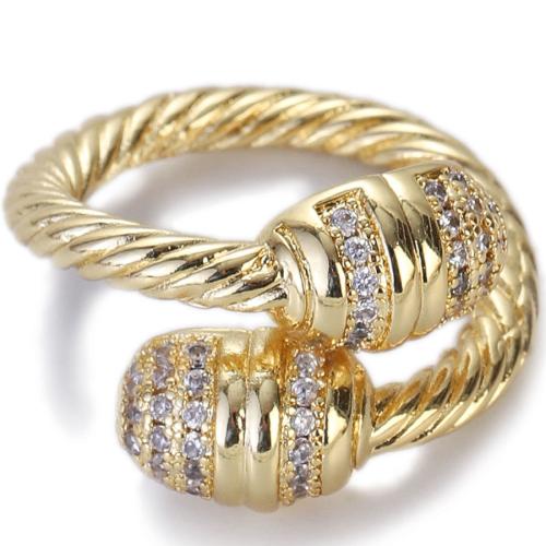 Cúbicos Circonia Micro Pave anillo de latón, metal, chapado en color dorado, micro arcilla de zirconia cúbica & para mujer, más colores para la opción, libre de níquel, plomo & cadmio, inner diameter:17~20mm, Vendido por UD