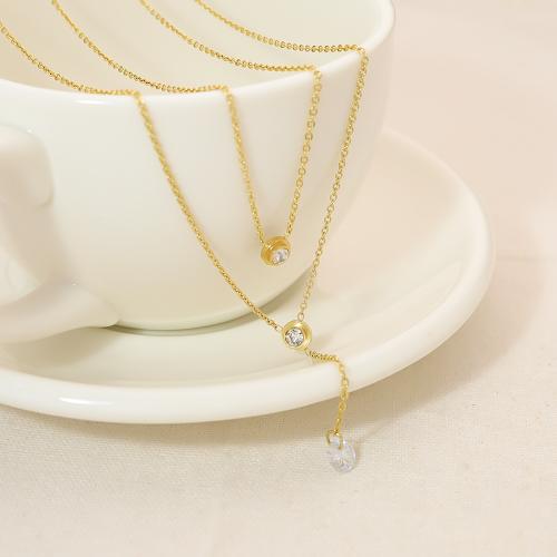 Titanium Steel Necklace gold color plated fashion jewelry & micro pave cubic zirconia golden Sold By PC