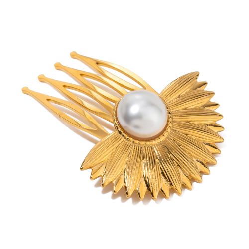 Decorative Hair Combs 304 Stainless Steel with Plastic Pearl Flower fashion jewelry & for woman gold Sold By PC