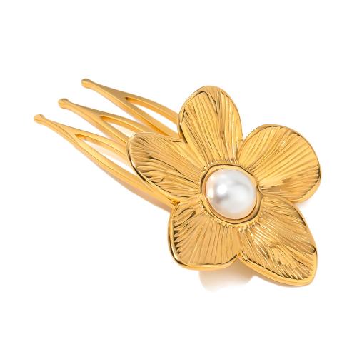 Decorative Hair Combs 304 Stainless Steel with Plastic Pearl Flower fashion jewelry & for woman gold Sold By PC