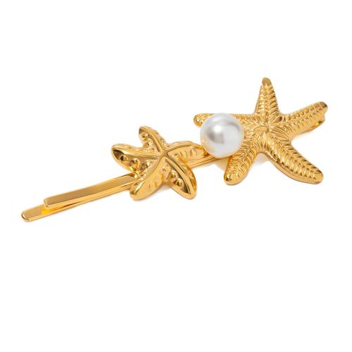 Hair Slide 304 Stainless Steel with Plastic Pearl fashion jewelry & for woman gold Sold By PC