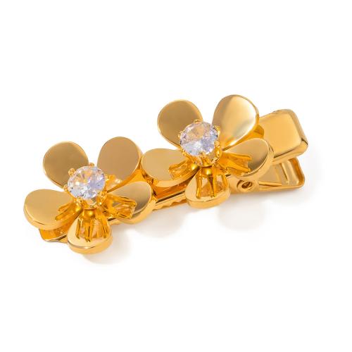 Alligator Hair Clip 304 Stainless Steel Flower for woman & with rhinestone gold Sold By PC